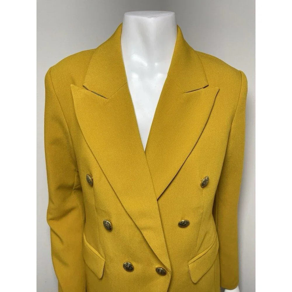 Banana Republic Double Breasted Blazer Gold Button Mustard 10‎ Petite Preppy